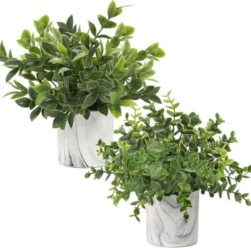 Vista 13 de Hollyone Plantas artificiales de interior, mini plantas artificiales de plástico, plantas verdes pequeñas, plantas falsas de eucalipto decoración