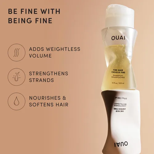 Vista 3 de OUAI Set de Champú y Acondicionador para Cabello Fino - Champú y Acondicionador Sin Sulfatos para Mujeres y Hombres - Fabricado con Queratina, Raíz