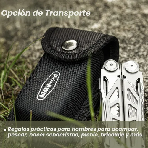 Vista 8 de PERWIN Multiherramienta, alicates multiherramienta de acero inoxidable 17 en 1 con autobloqueo, cuchillo de bolsillo, funda de nailon