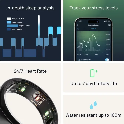 Vista 5 de Oura Ring Gen3 Heritage - Anillo inteligente, seguimiento del sueño, frecuencia cardíaca, rastreador de actividad física, 5-7 días de duración