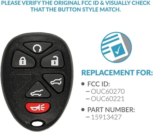 Vista 4 de Keyless2Go Reemplazo para vehículos de entrada sin llave de coche que utilizan 6 botones 15913427 OUC60270 control remoto, autoprogramación