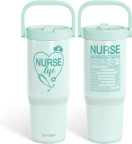 Vista 20 de SANDJEST Besties - Vaso de acero inoxidable con tapa para pajita de 30 onzas con asa de transporte para mujeres, niñas, mejores amigas, taza de café
