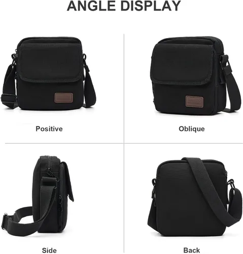 Vista 4 de Bolso cruzado pequeño para hombre, bolso de hombro de lona tipo mensajero, bolso cruzado para hombre, bolsas laterales sobre el hombro