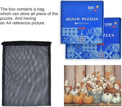 Vista 7 de Pumpkin Fall Jigsaw Puzzles 500 Pieces for Adults with Mesh Storage Bag 2011748
