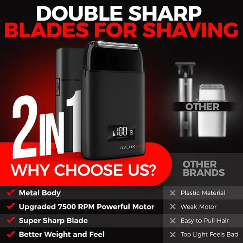 Vista 6 de Afeitadora de lámina de metal con tres cuchillas para hombres: doble lámina con recortadora - Afeitadoras faciales de barbero ideales para cabezas