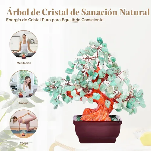 Vista 5 de Feng Shui Quartz Crystal Money Tree Bonsai Style Decoration for Luck and Wealth (Green)