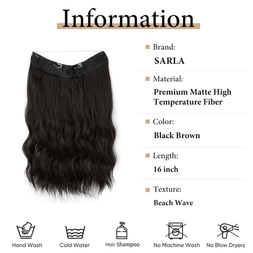 Vista 2 de SARLA Extensión de Cabello con Alambre Invisible con 3 Clips Pieza de Cabello Sintética Corta de Ondas de Playa Diadema Transparente Ajustable