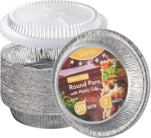 Vista 12 de CURTA - Sartenes redondas de aluminio de 7" con tapas transparentes Alta resistencia Ideales para asar, hornear, almacenamiento, asado, para 120