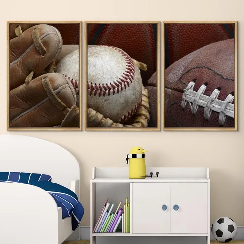 Vista 578 de wall26 Lienzo enmarcado para pared, juego de arte de primer plano, detalles de costuras de béisbol, atletas deportivos, fotografía, moderno
