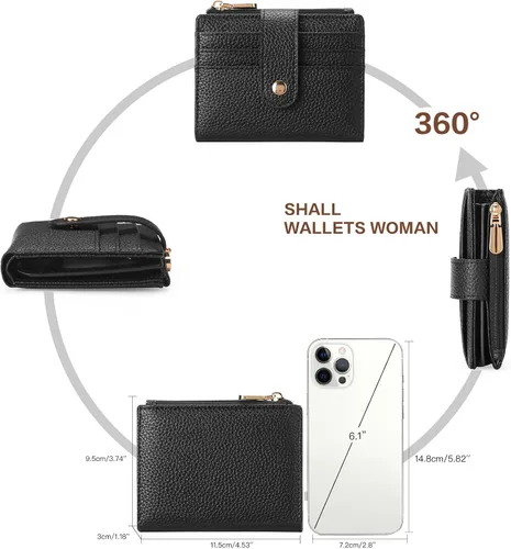 Vista 9 de GOIACII - Cartera pequeña para mujer de cuero genuino con bloqueo RFID, bolsillo con cremallera, plegable, tarjetero con ventana