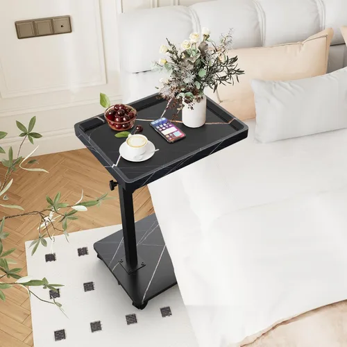 Vista 2 de Mesa auxiliar de mesa C de altura ajustable, bandeja de TV giratoria de 360° para espacios pequeños, mesas de sofá que se deslizan debajo, mesas