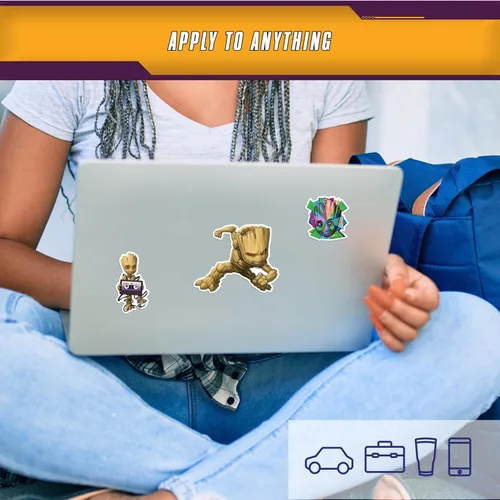 Vista 5 de Marvel Guardianes de la Galaxia Groot Calcomanías – Juego de 3 calcomanías de vinilo para coche, laptop, computadora, monopatín, calcomanías
