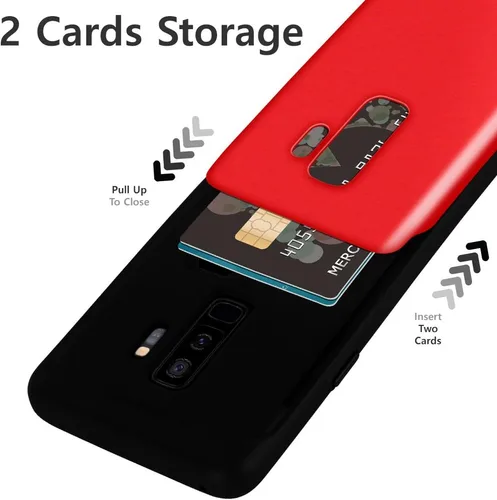 Vista 4 de GOOSPERY Sky Slide - Funda protectora para Samsung Galaxy S9 Plus (2018), doble capa [TPU + PC] con función de cartera, cubierta trasera para Rojo