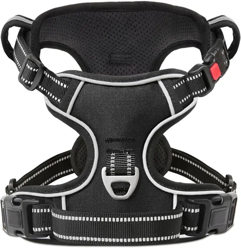 Vista 19 de Timos Arnés para perro de tamaño pequeño, arnés sin tirones para mascotas con cuello a presión bloqueable, chaleco reflectante para perro, sin