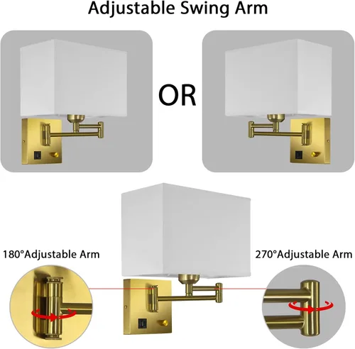 Vista 5 de Plug in Swing Arm Wall Sconce, Wall Lights for Living Room