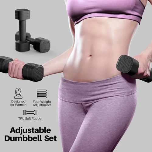 Vista 2 de Zempox Adjustable Dumbbell Set, 4 in 1 Free Weight Dumbbell Set for Women, Hand Weight for Women at Home, Each 2lb 3lb 4lb 5lb with TPU Soft Rubber