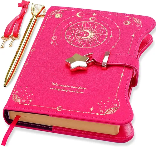 Vista 13 de Hoci Poci Agenda con candado y llaves para niñas, ideas de regalo para niñas, diario de 360 páginas con bordes dorados para mujeres, cuaderno