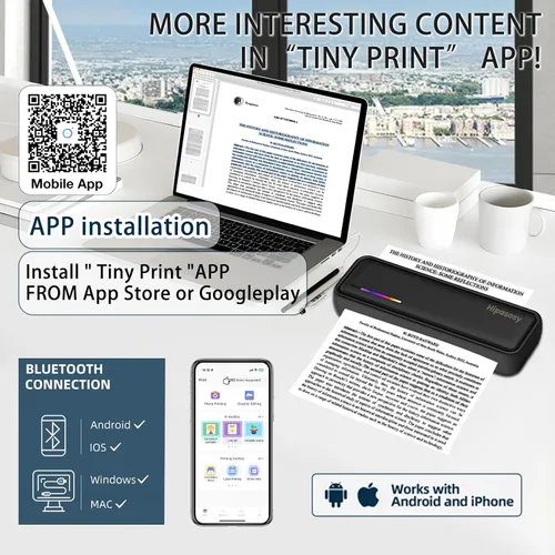 Vista 3 de Impresora térmica inalámbrica portátil para el hogar y viajes - Mini impresora Bluetooth sin tinta compatible con letras de EE. UU. de 8.5 x 11