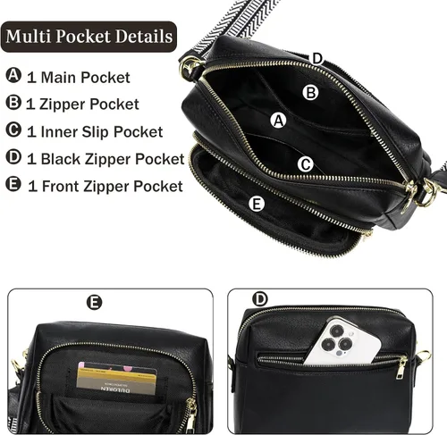 Vista 3 de Bolsos cruzados pequeños para mujer, bolsos cruzados de viaje de cuero vegano, bolsos de hombro con correa de guitarra y correa de cuero