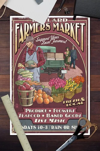 Vista 3 de Ballard Mercado de agricultores clásico Sign – Viajes de Seattle (12 x 18 Arte coleccionable, decoración de pared de impresión Cartel)