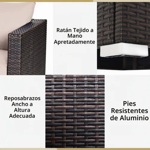 Vista 9 de Tangkula Sofá biplaza de mimbre de 2 piezas, muebles de patio con cojines extraíbles, sofá biplaza de ratán para balcón, terraza, jardín y piscina