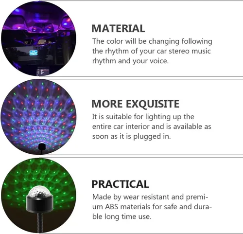 Vista 9 de SOLUSTRE Proyector de luces LED de discoteca para coche, luz USB, luces de fiesta activadas por sonido, enchufe USB, mini discoteca giratoria