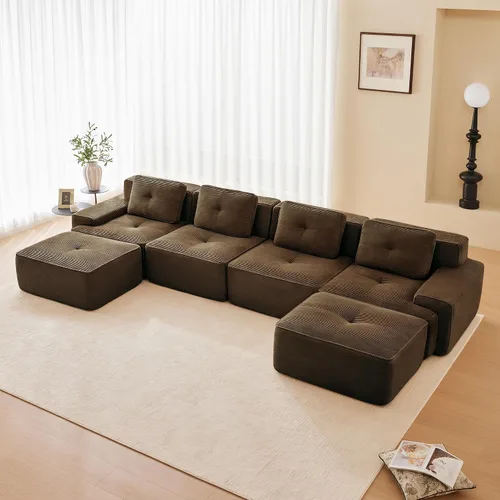 Vista 16 de Sofás modulares convertibles de 82 pulgadas, sofás en forma de L de asiento profundo para sala de estar, sofá moderno de 2 plazas con 1 otomana
