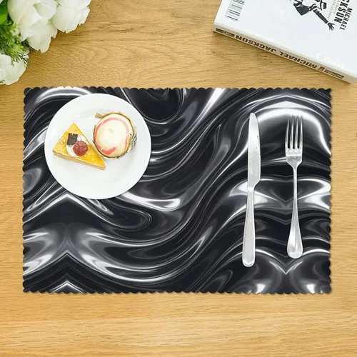 Vista 3 de Rectangular Placemats Set of 4, Heat Resistant Liquid Metal Printed Kitchen Dining Table Mats