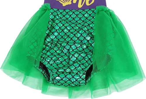 Vista 6 de Eledobby Mermaid 1st Birthday Outfit for Baby Girls Halloween Costume Infant Mermaids Romper Tutu Dress Party Onesie Clothes
