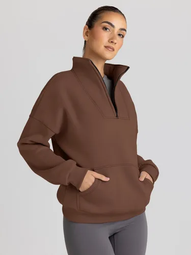 Vista 2 de Trendy Queen - Sudaderas con media cremallera y capucha de gran tamaño, extragrande, para otoño, Y2K, ropa de invierno