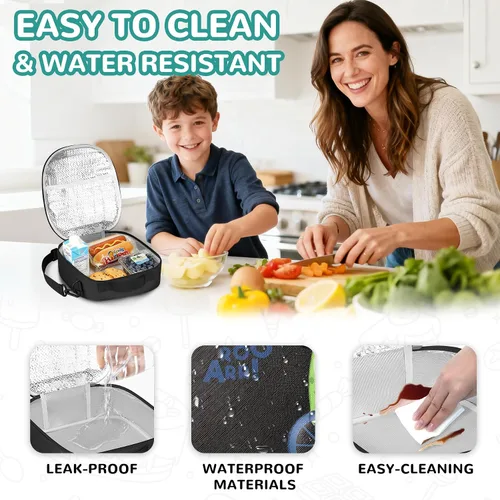 Vista 5 de Lonchera aislada para niños con correa de hombro ajustable impermeable, bolsa de almuerzo reutilizable para niñas y niños, bolsa térmica lavable