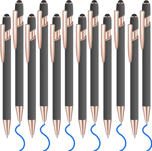 Vista 20 de 12 bolígrafos de tinta azul con punta de lápiz capacitivo, bolígrafo de metal de 0.039 pulgadas para pantallas táctiles, 2 en 1, regalo para amigos
