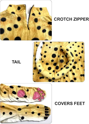 Vista 13 de Disfraz de animal para hombre con estampado de cola grande, overol peludo de elastano para cosplay, fiesta de Halloween