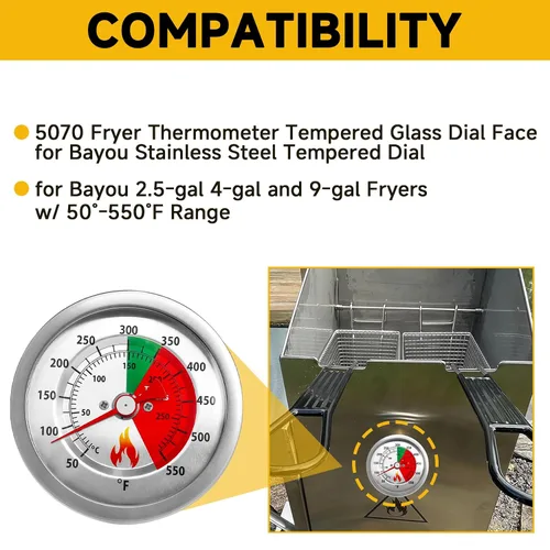Vista 3 de Termómetro de freidora 5070 mejorado de repuesto para freidoras Bayou de 2.5/4/9 galones, termómetro de aceite de 50-550 °F con cuerpo de acero