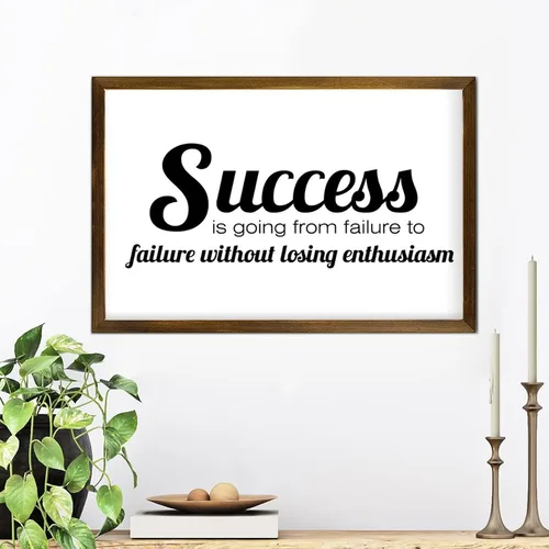 Vista 4 de Letrero con marco de madera con texto en inglés "Success is Going from Failure to Failure Without Losing Enthusiasm", decoración de pared, citas