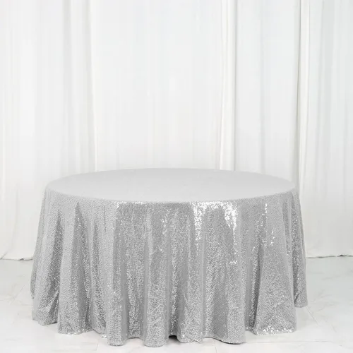 Vista 35 de Efavormart - Mantel redondo de lentejuelas brillantes de 120 pulgadas para banquetes de boda, fiesta, decoración del hogar