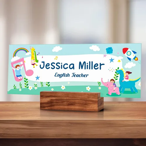 Vista 88 de Placa de identificación personalizada para escritorio, decoración de oficina de acrílico transparente con diseño de flores, decoraciones