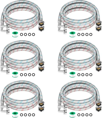 Vista 14 de Mangueras de lavadora - 4 pies - rojo azul Washer Hoses Stainless Steel Braided With Wrench Burst Proof Water Supply Lines Universal Fit to Hot