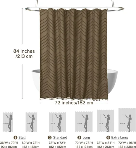 Vista 130 de Cortina de ducha Siiluminisoy de 36x72 beige, cortina de ducha de tela de tamaño pequeño, cortinas de ducha de tela con tufting, diseño chevron a