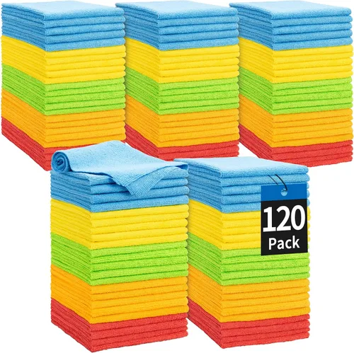 Vista 11 de Toallas de microfibra para automóviles, paquete de 24 paños de limpieza de microfibra, toallas de limpieza de 11.5 x 11.5 pulgadas, absorbentes a