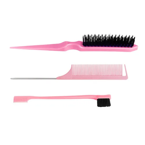 Vista 10 de Juego de 3 piezas de peine de peinado para el cabello, cepillo de cola, peine de cola, cepillo de borde para el borde de la espalda, peinado, corte