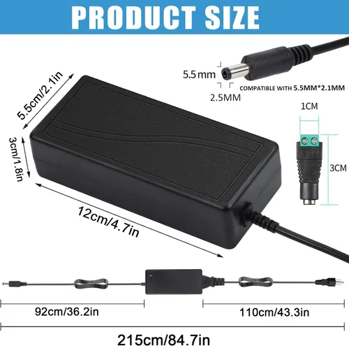 Vista 4 de Adaptador de fuente de alimentación de 12 voltios 6 amperios, fuente de alimentación CC de 12V 6A 72W enchufe EE. UU. adaptador de 5A 4A 3A 2A 1A