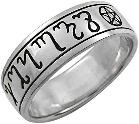 Vista 4 de Anillo de boda de plata de ley Theban Pentáculo, talla 4-15