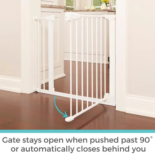 Vista 4 de Toddleroo by North States - Puerta de bebé con cierre automático de Bright Choice: Puerta de bebé montada a presión para puertas con mango que Blanco