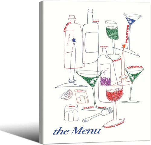 Vista 9 de MWZUPQ Póster de cóctel colorido de moda, retro, lindas copas de vino, lienzo, arte de pared, llena tu taza, pinturas impresiones de bares, cocina