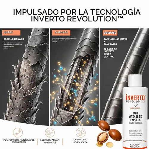 Vista 3 de Tratamiento para cabello con keratina, sin formaldehído, con Inverto, incluye máscara, 4 oz fl