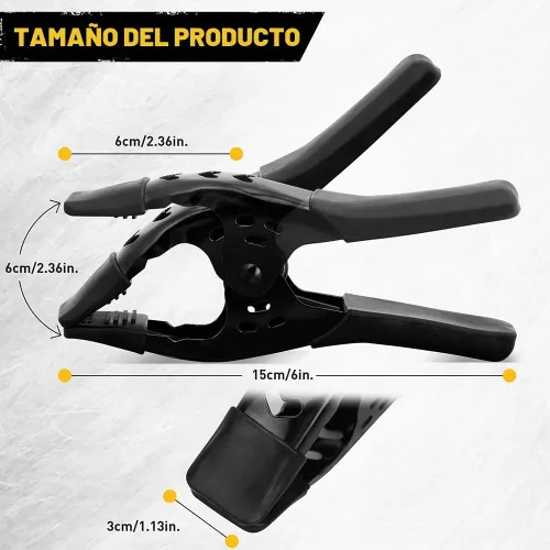 Vista 5 de Abrazaderas de resorte de metal resistentes: 4 clips de lona de 6 pulgadas para carpintería y cubierta de piscina