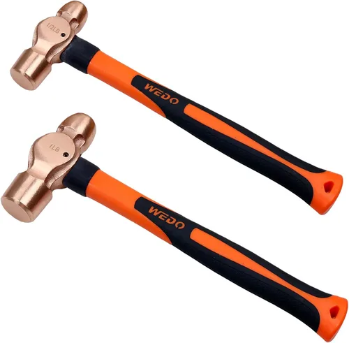 Vista 8 de WEDO Martillo de bola de cobre de 24 oz (1-1/2 libras), martillo de bola con mango de madera, longitud 325 mm (13"), forjado a presión, resistente a
