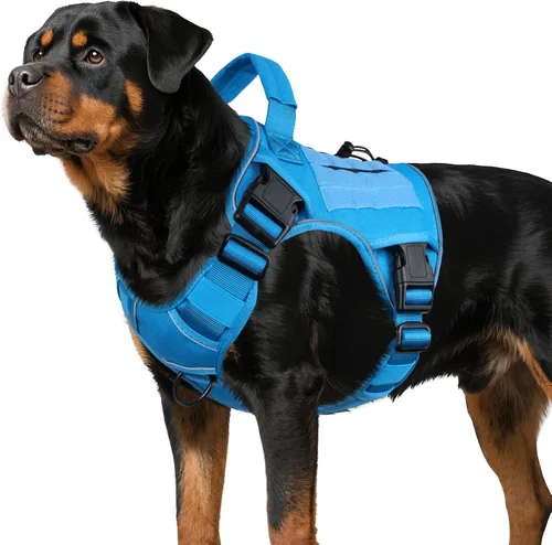 Vista 23 de WINGOIN Arnés táctico negro para perros pequeños, arnés resistente sin tirones con asa, arnés militar reflectante ajustable K9 para mascotas