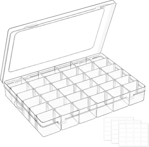 Vista 10 de Mauproy Caja Organizadora de Plástico Grande con 15 Rejillas y Divisores Ajustables, Organizador Transparente de Manualidades y Caja